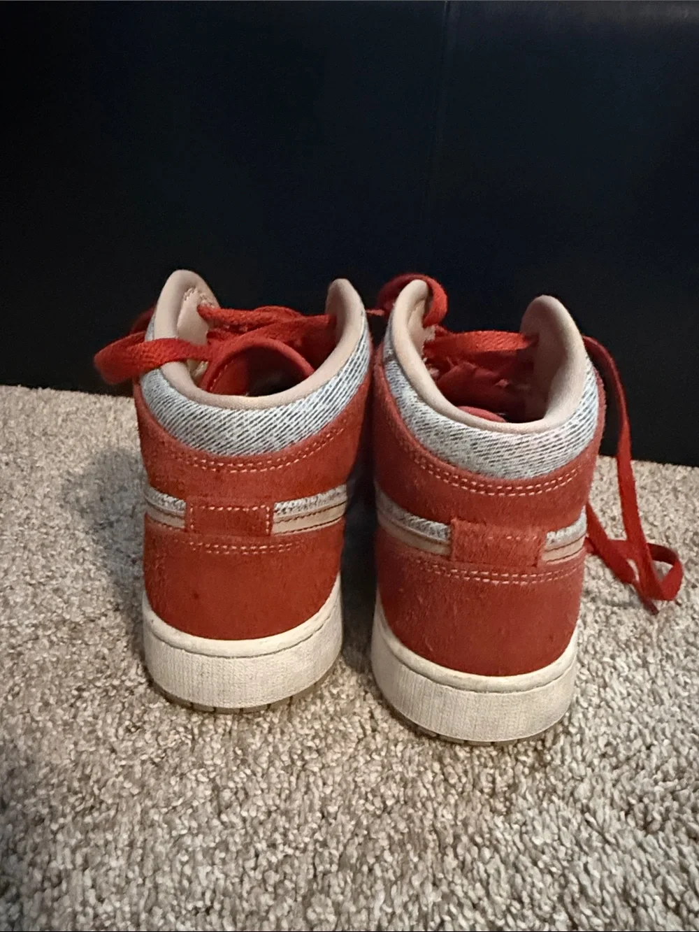 Nike Kids Red and Gray Mid-Top Sneakers with Tan Swoosh